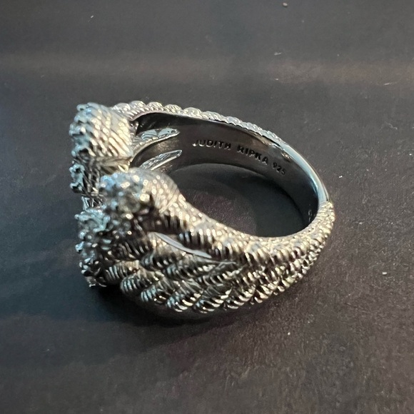 Judith Ripka Rhodium Over Sterling Silver Bypass Heart Romance Ring - Picture 13 of 14